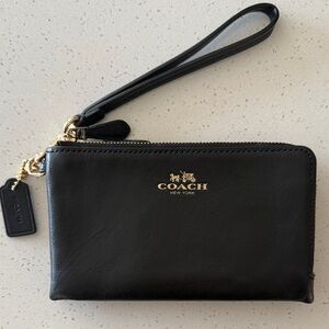 Coach black leather wristlet